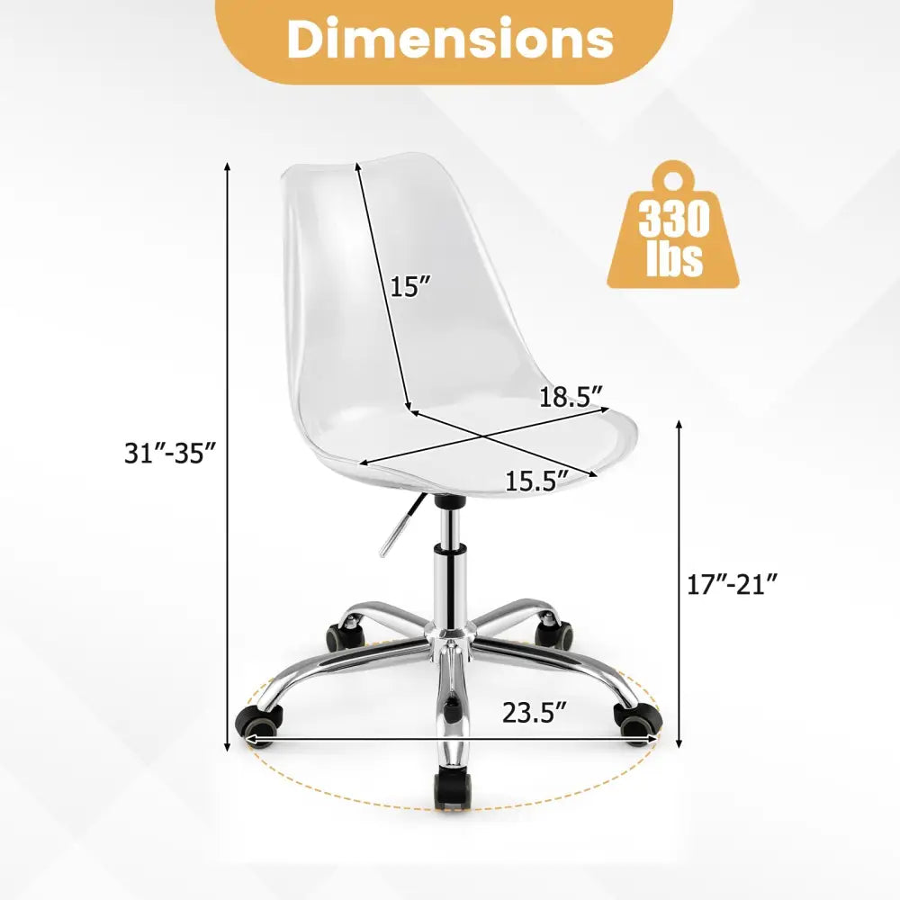 Armless Rolling Office Chair with Swivel Seat and PU Leather Cushion-Clear - White - Armless Chairs