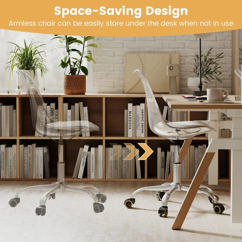 Armless Rolling Office Chair with Swivel Seat and PU Leather Cushion-Clear - White - Armless Chairs