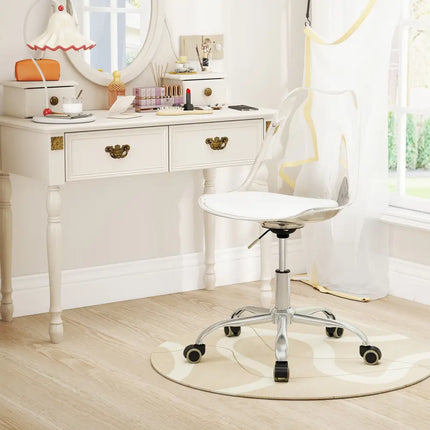 Armless Rolling Office Chair with Swivel Seat and PU Leather Cushion-Clear - White - Armless Chairs