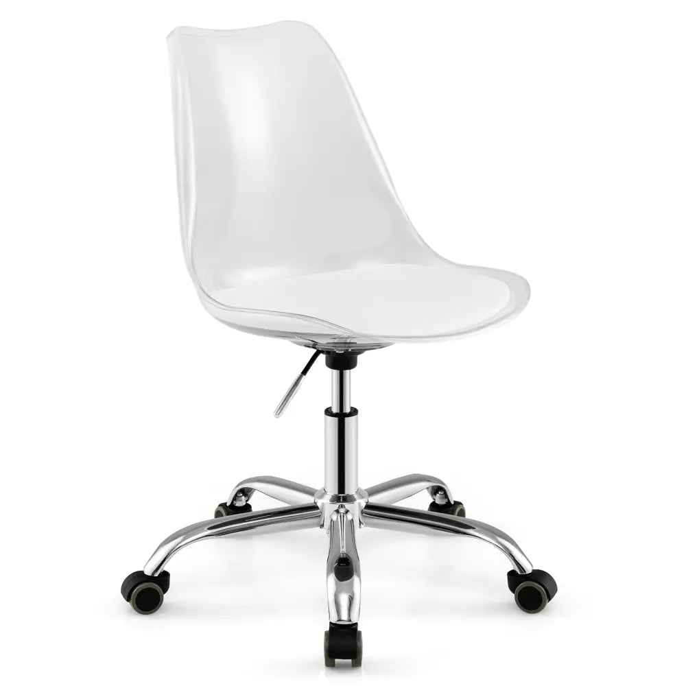 Armless Rolling Office Chair with Swivel Seat and PU Leather Cushion-Clear - White - Armless Chairs