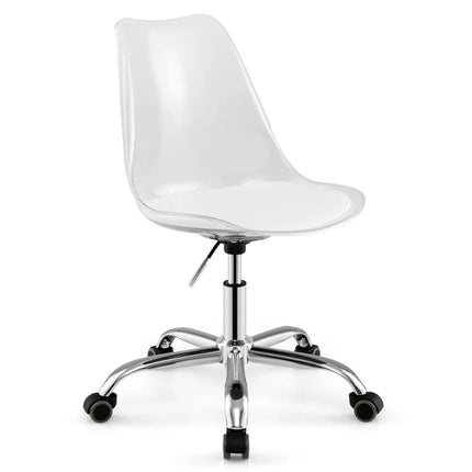 Armless Rolling Office Chair with Swivel Seat and PU Leather Cushion-Clear - White - Armless Chairs