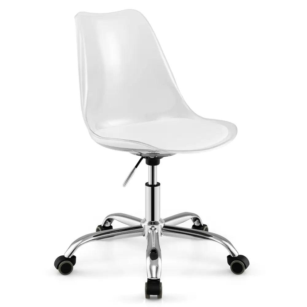 Armless Rolling Office Chair with Swivel Seat and PU Leather Cushion-Clear - White - Armless Chairs