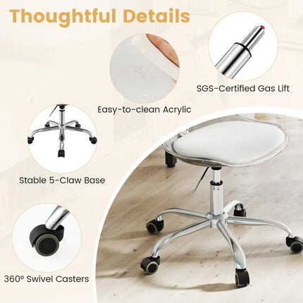Armless Rolling Office Chair with Swivel Seat and PU Leather Cushion-Clear - White - Armless Chairs