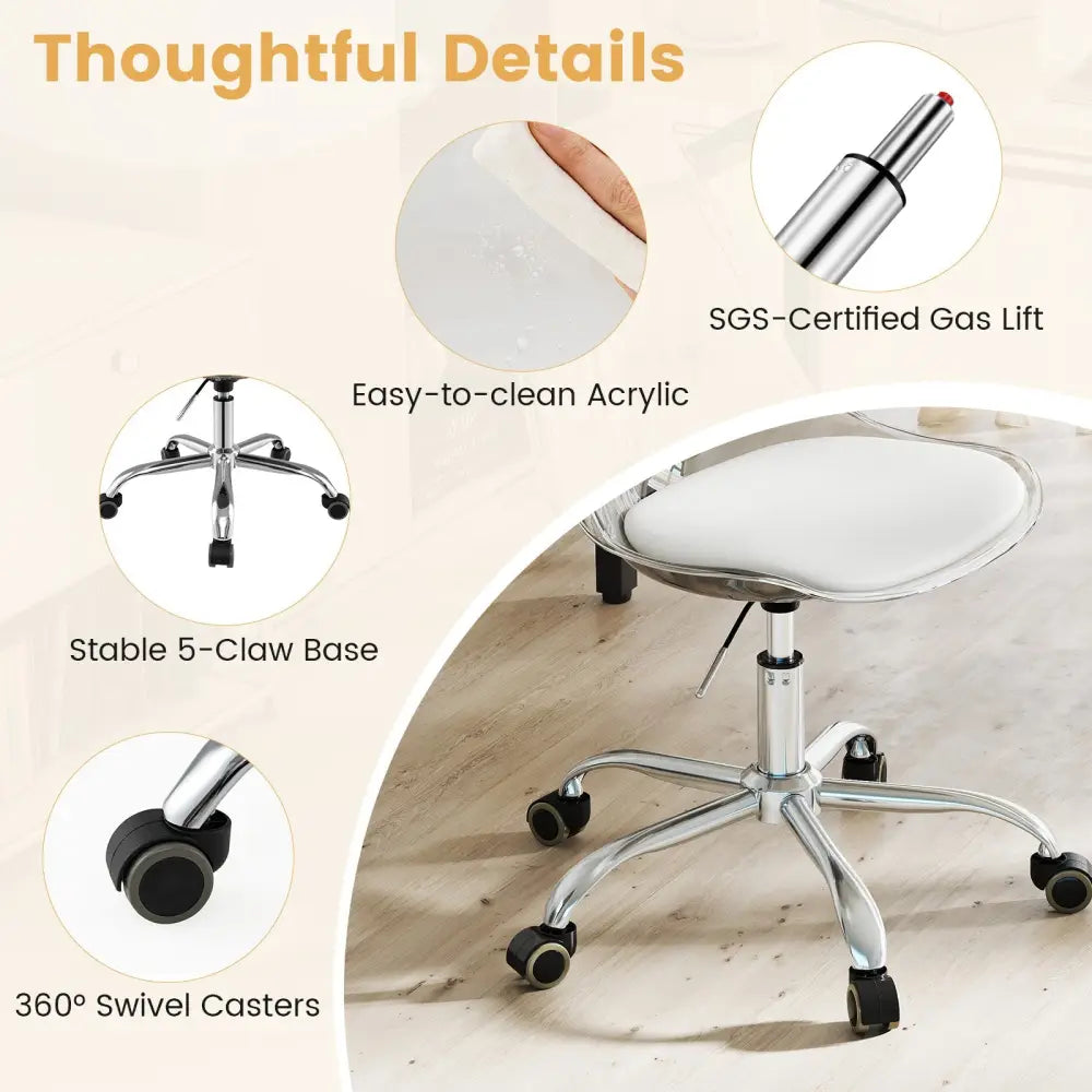 Armless Rolling Office Chair with Swivel Seat and PU Leather Cushion-Clear - White - Armless Chairs
