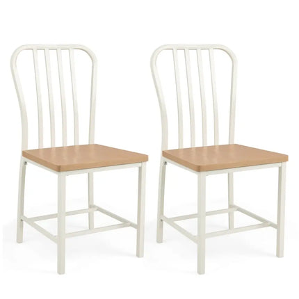 Armless Spindle Back Dining Chair Set of 2 with Ergonomic Seat-White - White - Dining Chairs