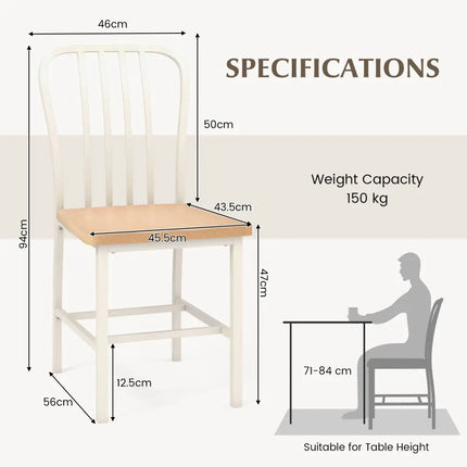 Armless Spindle Back Dining Chair Set of 2 with Ergonomic Seat-White - White - Dining Chairs