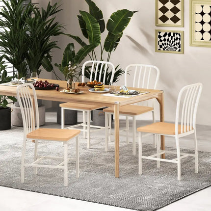 Armless Spindle Back Dining Chair Set of 2 with Ergonomic Seat-White - White - Dining Chairs