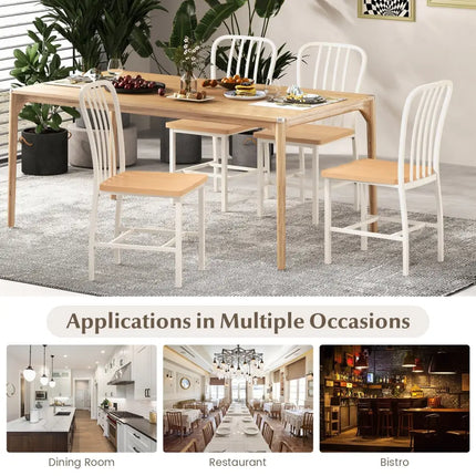 Armless Spindle Back Dining Chair Set of 2 with Ergonomic Seat-White - White - Dining Chairs
