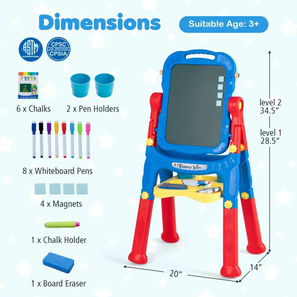 Art Easel for Kids with Adjustable Height-Blue - Blue - Art Easels