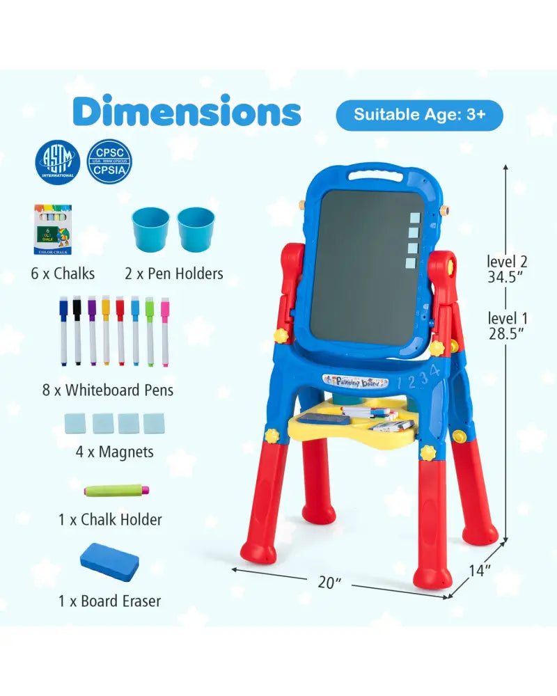 Art Easel for Kids with Adjustable Height-Blue - Blue - Art Easels