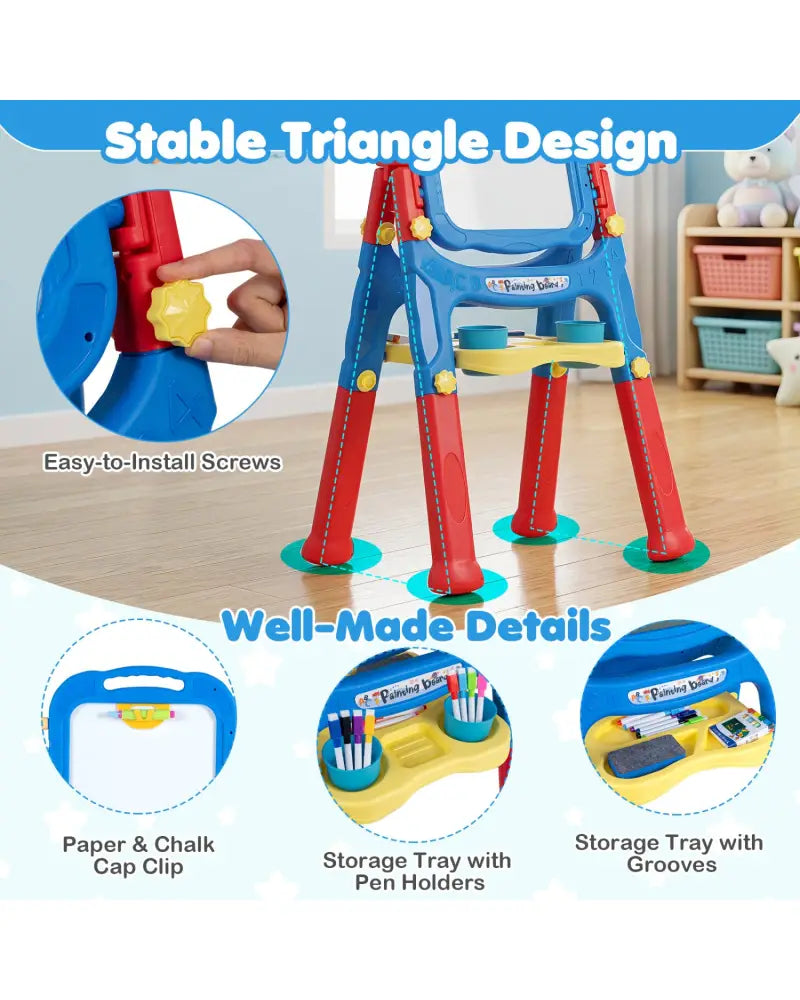 Art Easel for Kids with Adjustable Height-Blue - Blue - Art Easels