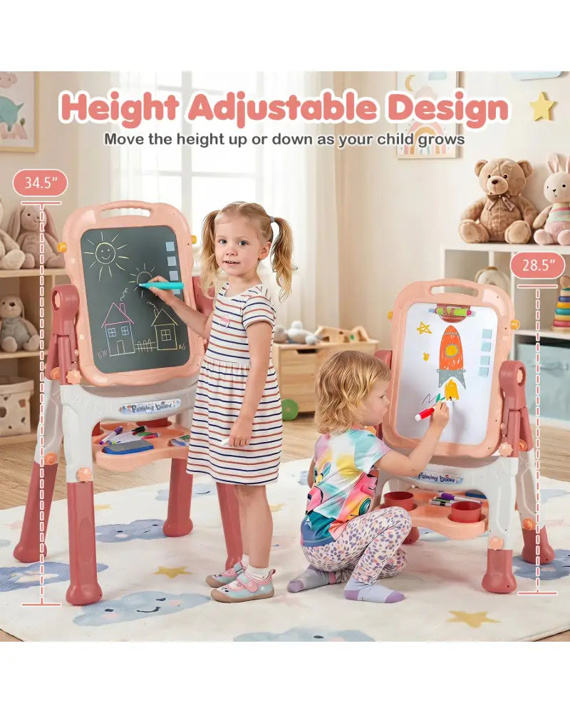 Art Easel for Kids with Adjustable Height-Pink - Pink - Art Easels