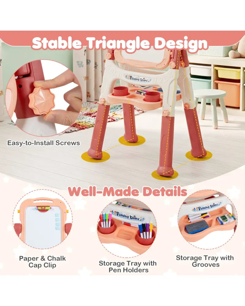 Art Easel for Kids with Adjustable Height-Pink - Pink - Art Easels