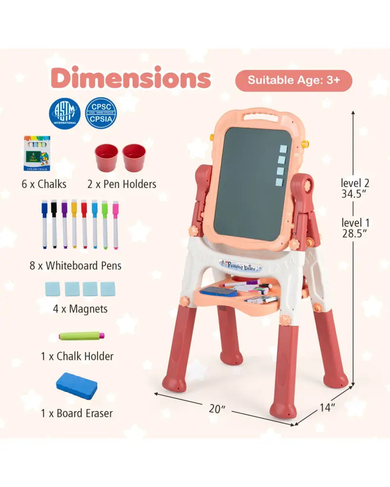 Art Easel for Kids with Adjustable Height-Pink - Pink - Art Easels