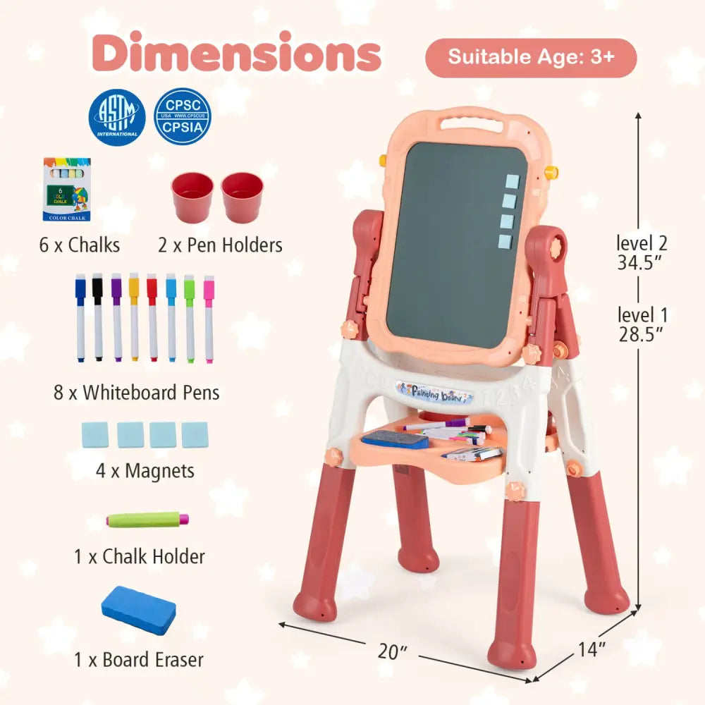 Art Easel for Kids with Adjustable Height-Pink - Pink - Art Easels