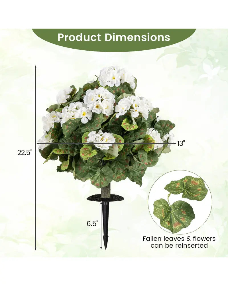 Artificial Begonia Ball Trees Set of 2 13 inch Fake Evergreen Shrubs with Ground Spikes-White - White - Faux Plants