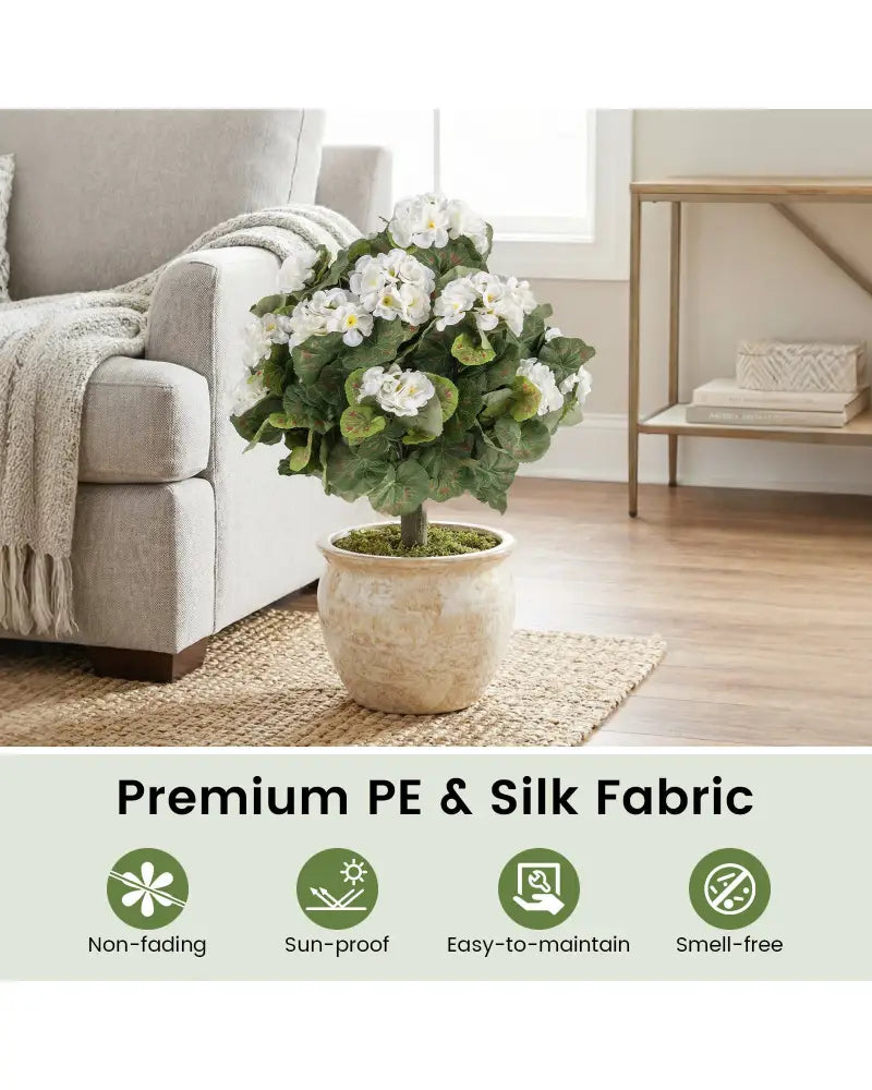 Artificial Begonia Ball Trees Set of 2 13 inch Fake Evergreen Shrubs with Ground Spikes-White - White - Faux Plants