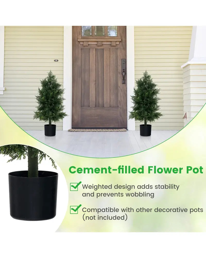 Artificial Cedar Topiary Tree with Plastic Nursery Pot for Porch and Office - Black & Green - Faux Plants