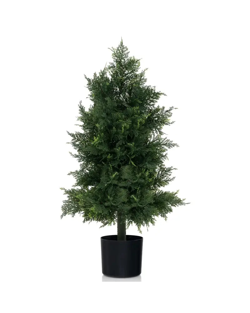 Artificial Cedar Topiary Tree with Plastic Nursery Pot for Porch and Office - Black & Green - Faux Plants