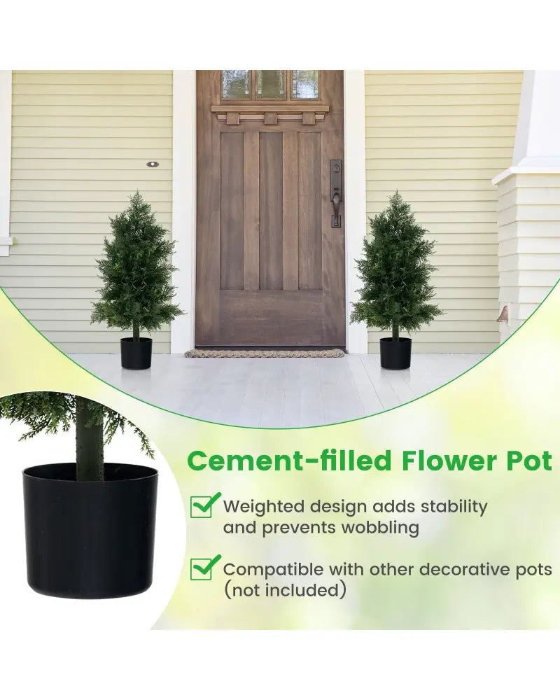 Artificial Cedar Topiary Tree with Plastic Nursery Pot for Porch and Office - Black & Green - Faux Plants
