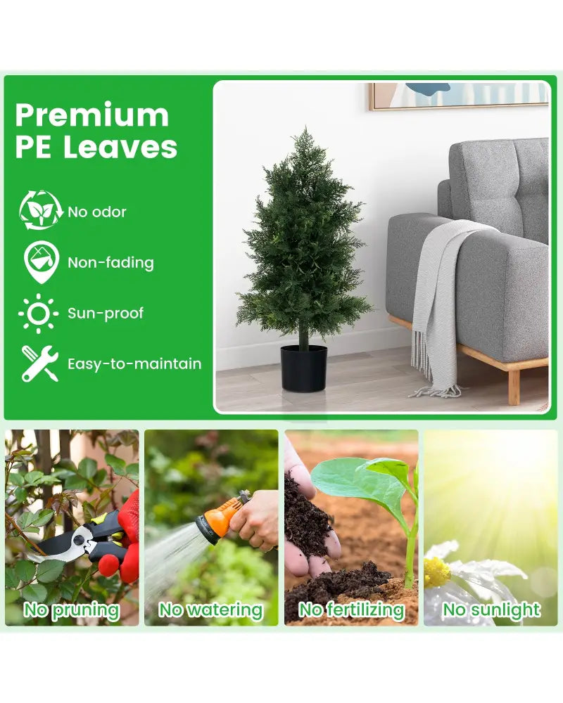 Artificial Cedar Topiary Tree with Plastic Nursery Pot for Porch and Office - Black & Green - Faux Plants