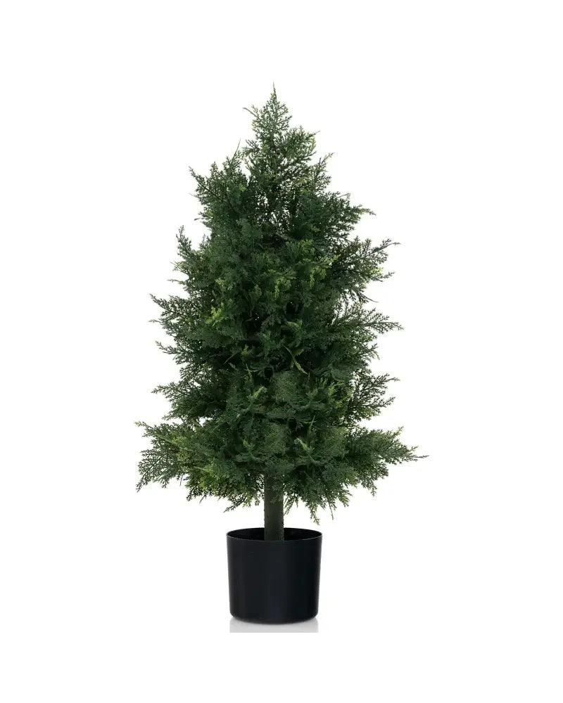 Artificial Cedar Topiary Tree with Plastic Nursery Pot for Porch and Office - Black & Green - Faux Plants