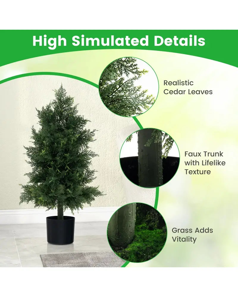 Artificial Cedar Topiary Tree with Plastic Nursery Pot for Porch and Office - Black & Green - Faux Plants