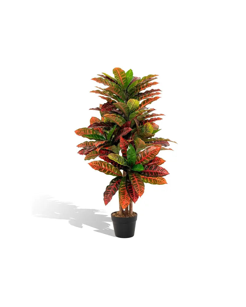 Artificial Croton Plant 40 Inch Tall Fake Croton Palm Tree with Colorful Variegated Leaves and Pot - Red - Faux Plants