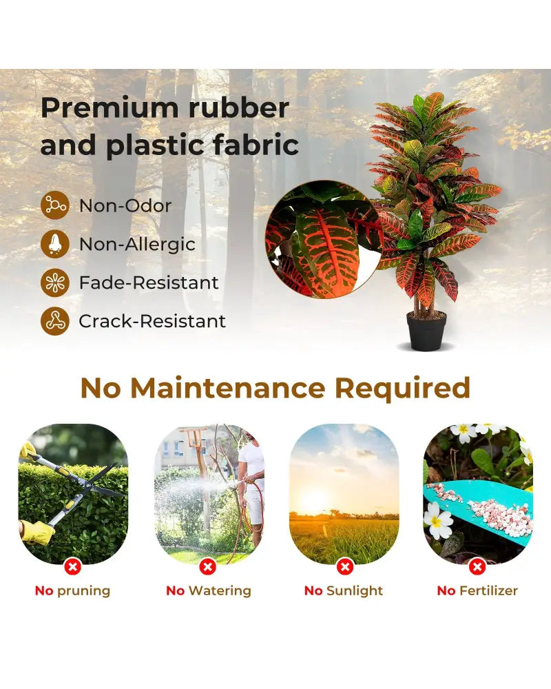 Artificial Croton Plant 40 Inch Tall Fake Croton Palm Tree with Colorful Variegated Leaves and Pot - Red - Faux Plants