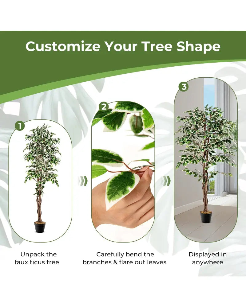 Artificial Ficus Tree Tall Faux Indoor Plant with 1008 Leaves Nursery Pot and Dried Moss - Green - Faux Plants