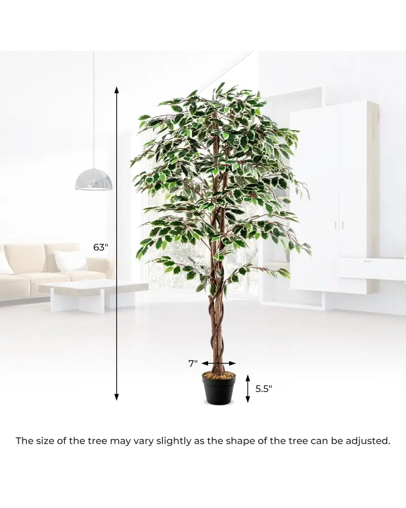 Artificial Ficus Tree Tall Faux Indoor Plant with 1008 Leaves Nursery Pot and Dried Moss - Green - Faux Plants