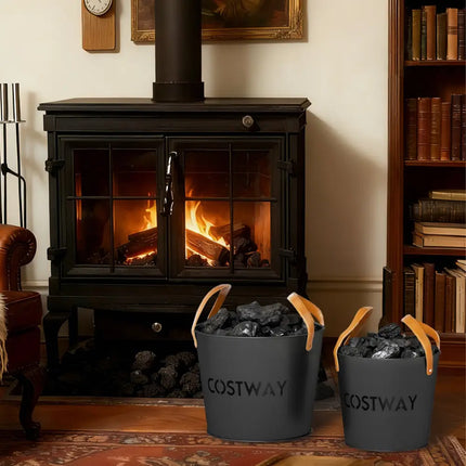 Ash Bucket Set of 2 Metal Coal Ash Can Set with 11.5 Gal and 8.5 Gal Bucket for Fireplace Fire Pits - Fireplace Tools