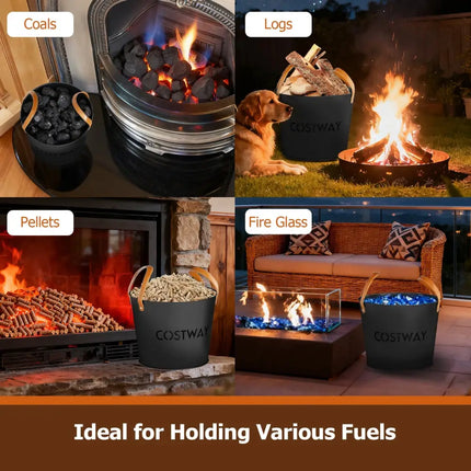 Ash Bucket Set of 2 Metal Coal Ash Can Set with 11.5 Gal and 8.5 Gal Bucket for Fireplace Fire Pits - Fireplace Tools