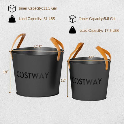 Ash Bucket Set of 2 Metal Coal Ash Can Set with 11.5 Gal and 8.5 Gal Bucket for Fireplace Fire Pits - Fireplace Tools