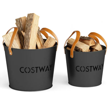 Ash Bucket Set of 2 Metal Coal Ash Can Set with 11.5 Gal and 8.5 Gal Bucket for Fireplace Fire Pits - Fireplace Tools