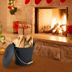 Ash Bucket with Lid and Cut-resistant Gloves-Black - Black - Fireplace Tools