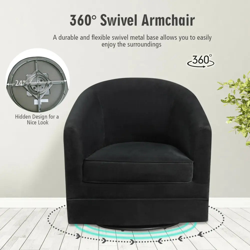Assembly Accent Chair with 360-Degree Swivel Metal Base for Living Room - Black - Accent Chairs
