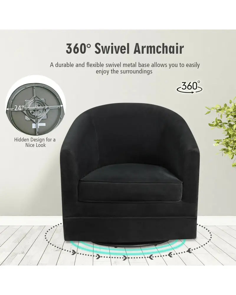 Assembly Accent Chair with 360-Degree Swivel Metal Base for Living Room - Black - Accent Chairs