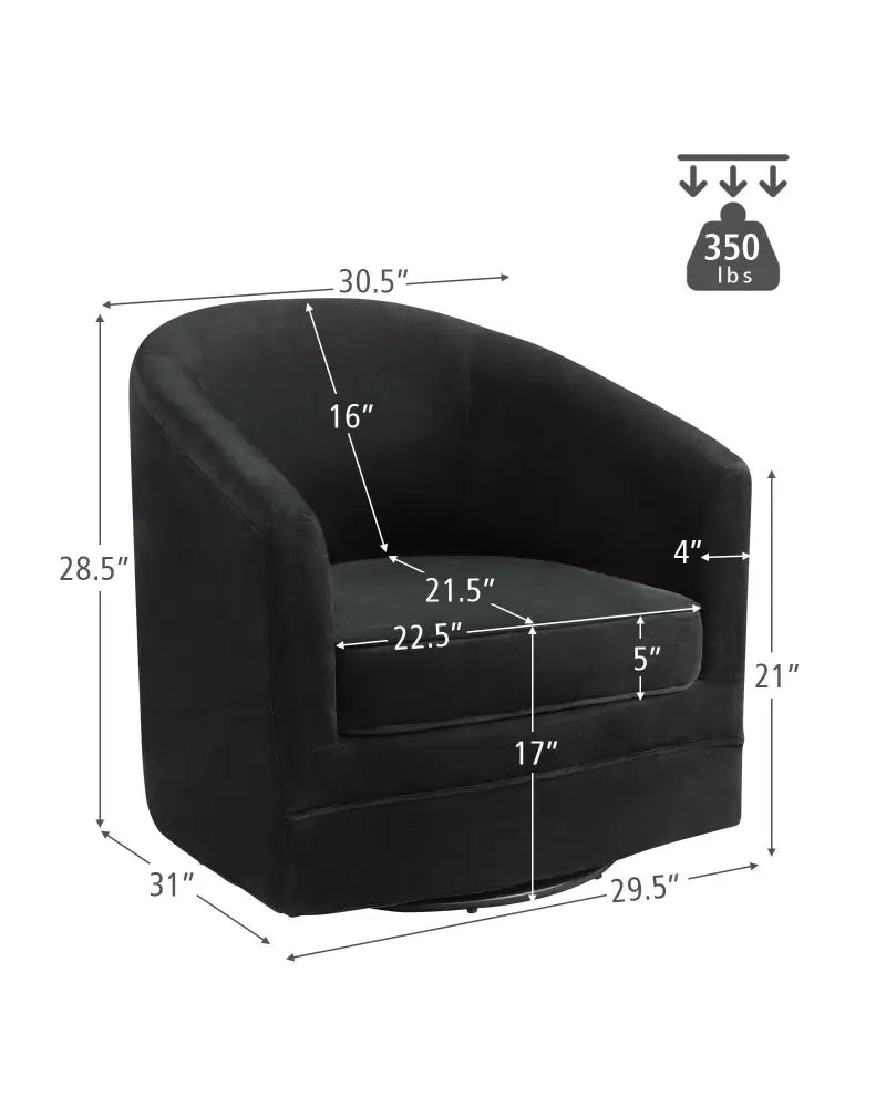 Assembly Accent Chair with 360-Degree Swivel Metal Base for Living Room - Black - Accent Chairs
