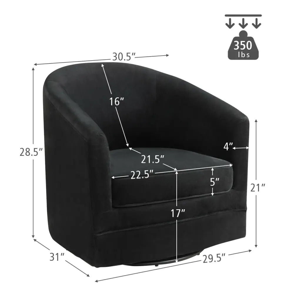 Assembly Accent Chair with 360-Degree Swivel Metal Base for Living Room - Black - Accent Chairs