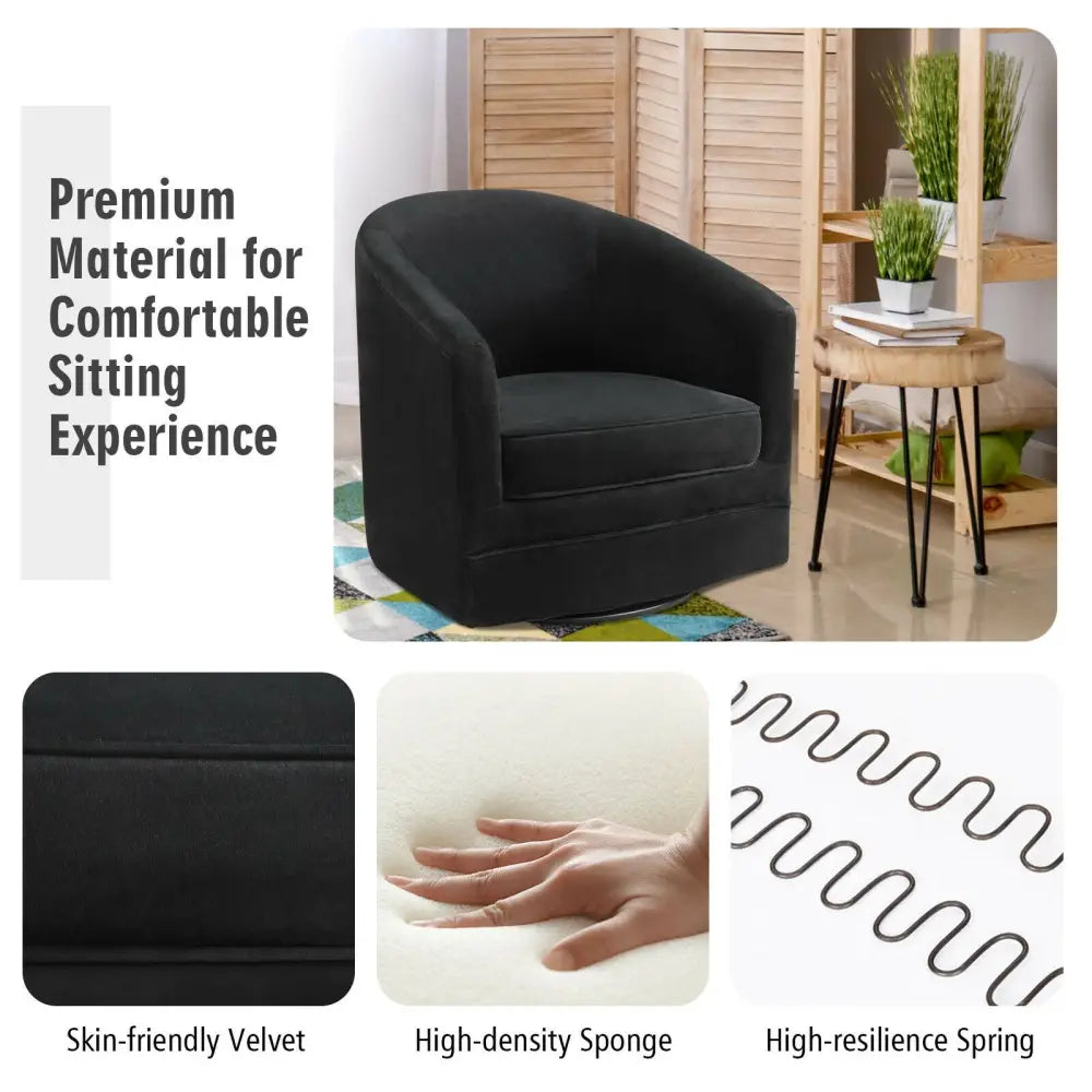 Assembly Accent Chair with 360-Degree Swivel Metal Base for Living Room - Black - Accent Chairs