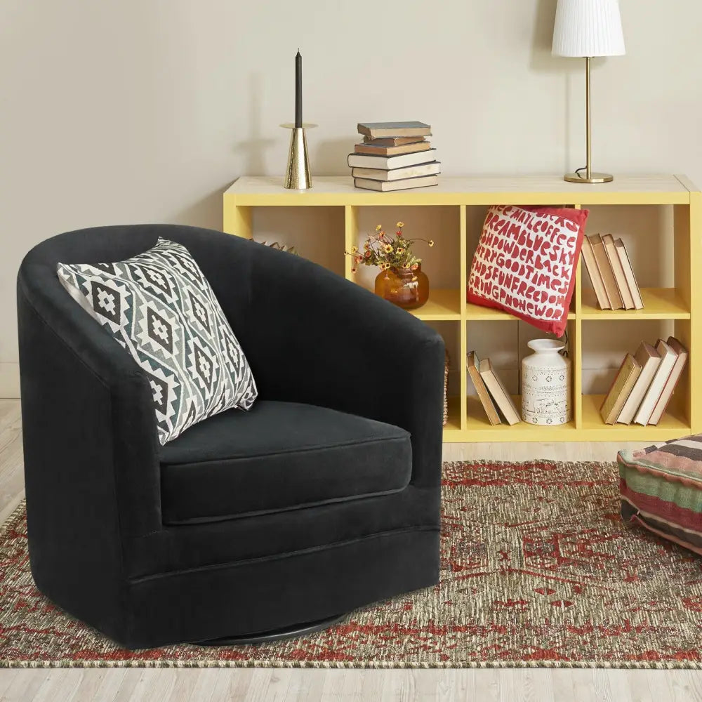 Assembly Accent Chair with 360-Degree Swivel Metal Base for Living Room - Black - Accent Chairs