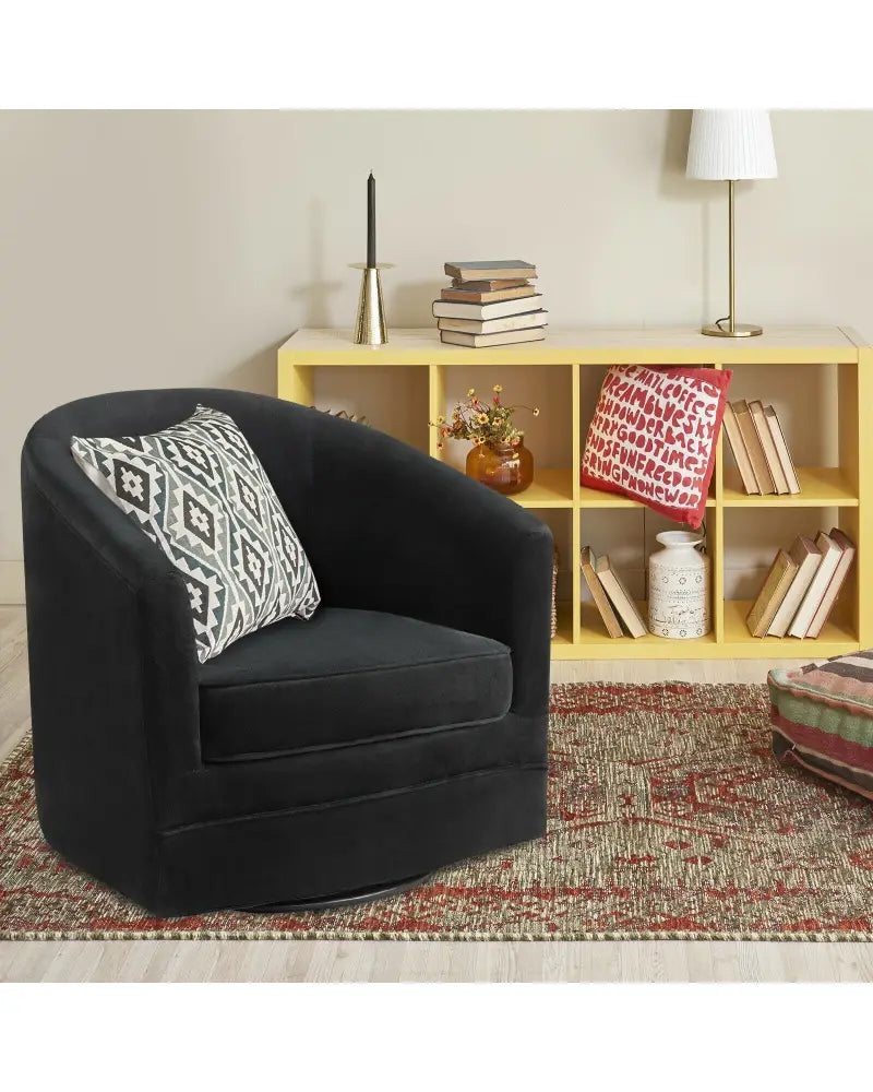 Assembly Accent Chair with 360-Degree Swivel Metal Base for Living Room - Black - Accent Chairs