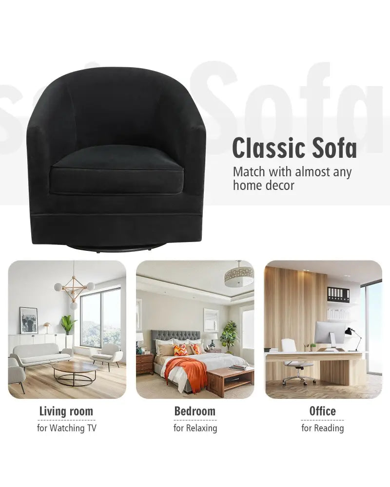 Assembly Accent Chair with 360-Degree Swivel Metal Base for Living Room - Black - Accent Chairs