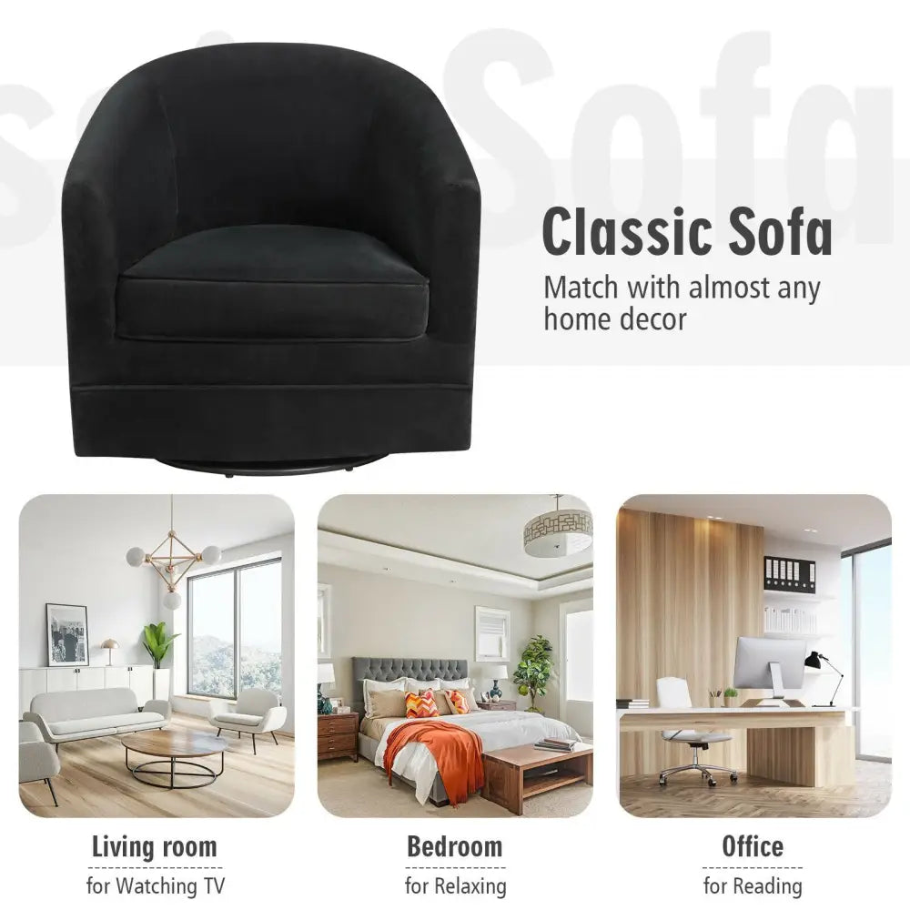 Assembly Accent Chair with 360-Degree Swivel Metal Base for Living Room - Black - Accent Chairs