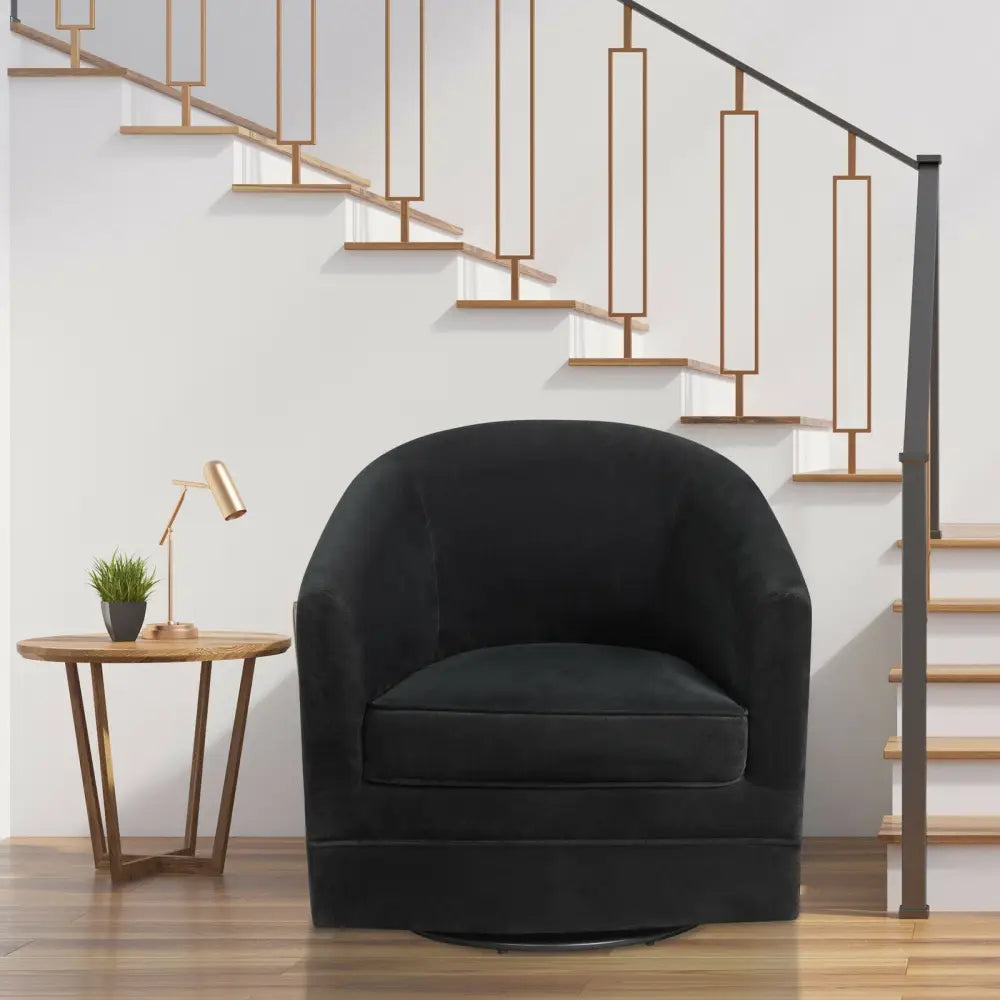 Assembly Accent Chair with 360-Degree Swivel Metal Base for Living Room - Black - Accent Chairs