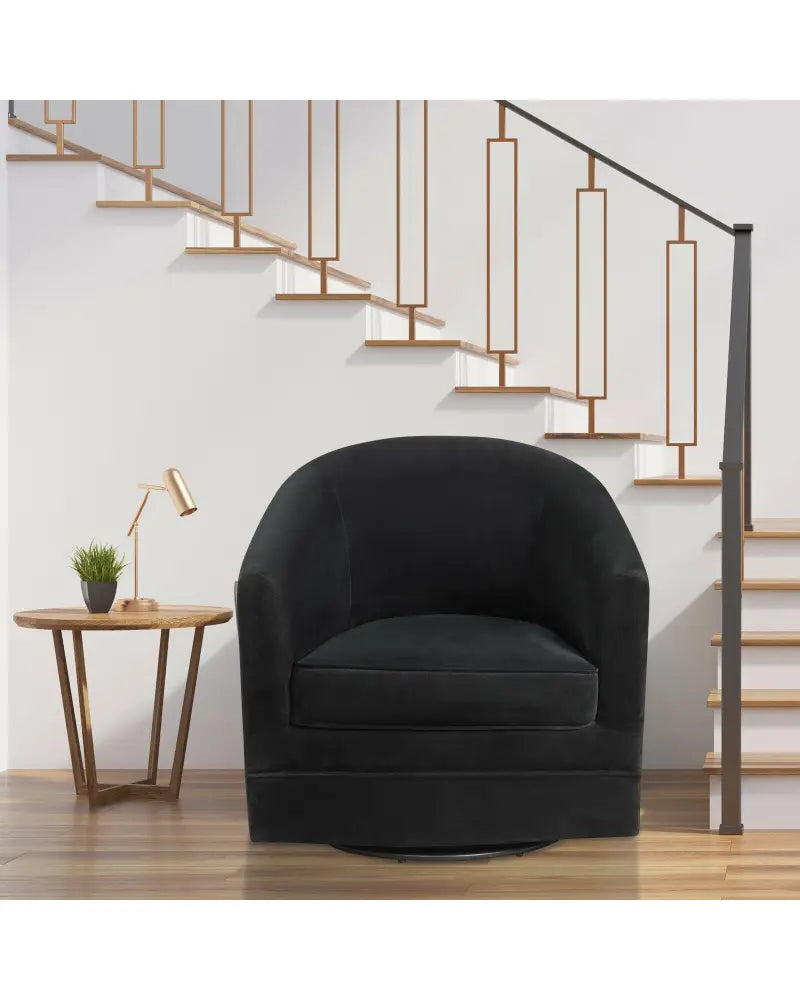 Assembly Accent Chair with 360-Degree Swivel Metal Base for Living Room - Black - Accent Chairs