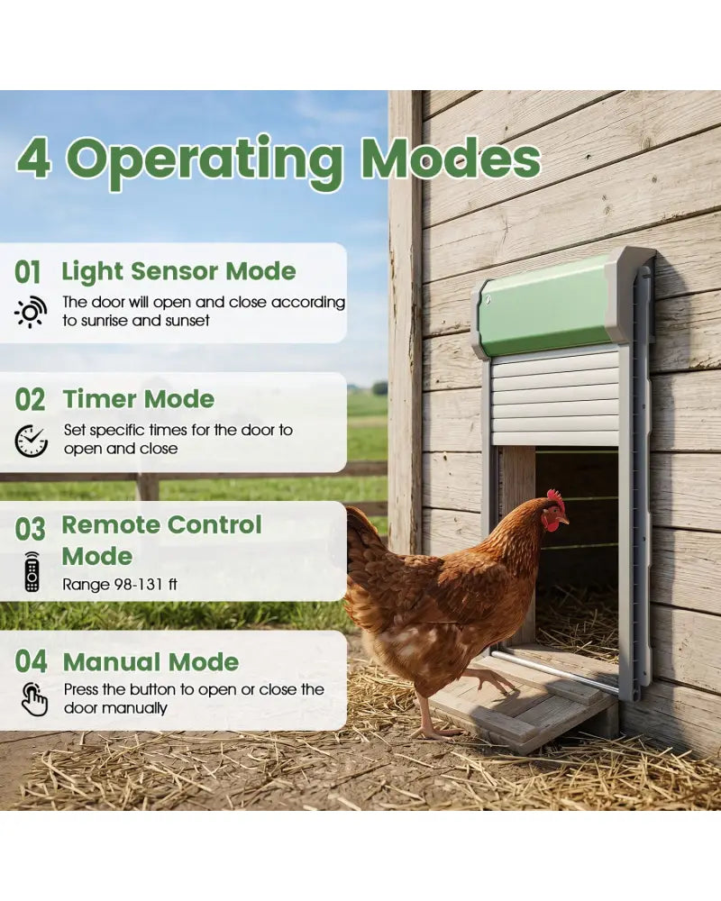 Automatic Chicken Coop Door with Remote Control and Light Sensor Timer - Chicken Coops