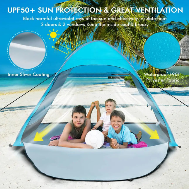 Automatic Pop-up Beach Tent with Carrying Bag-Blue - Blue - Tents