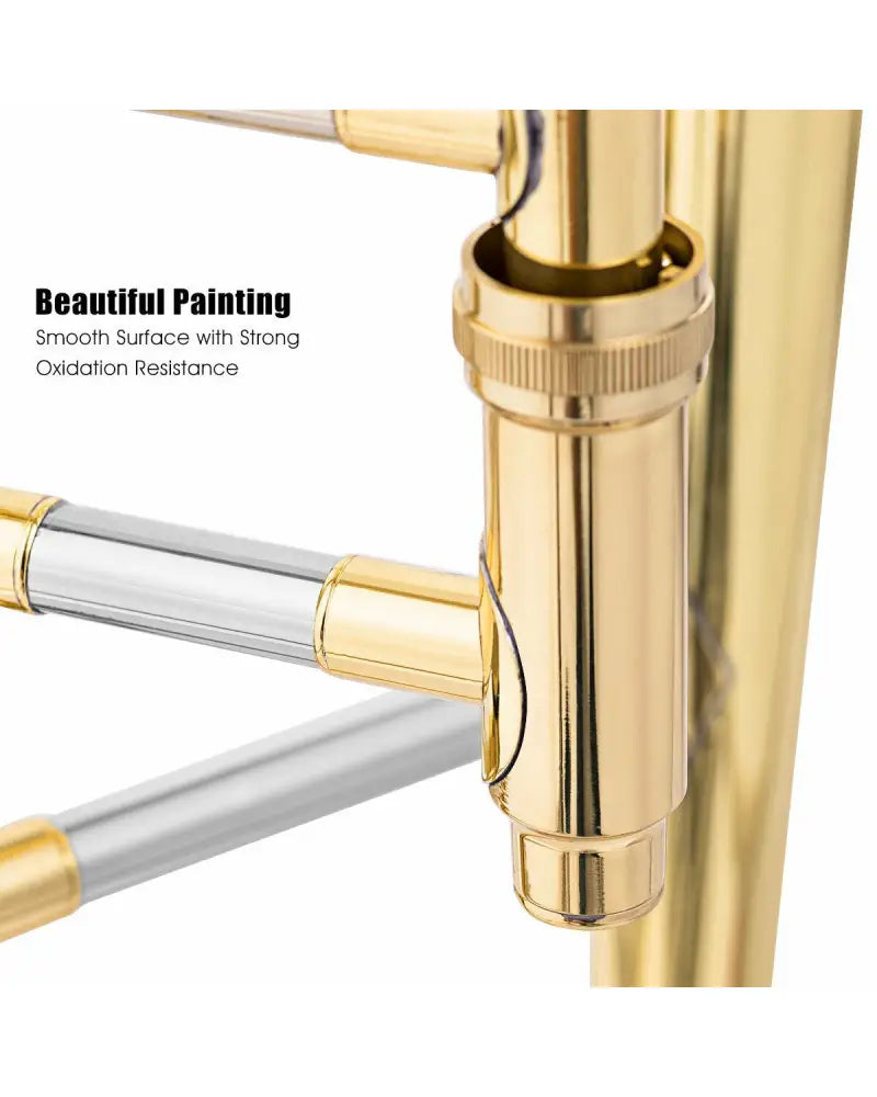 B Flat Trombone Golden Brass with Mouthpiece - Golden - Musical Instruments
